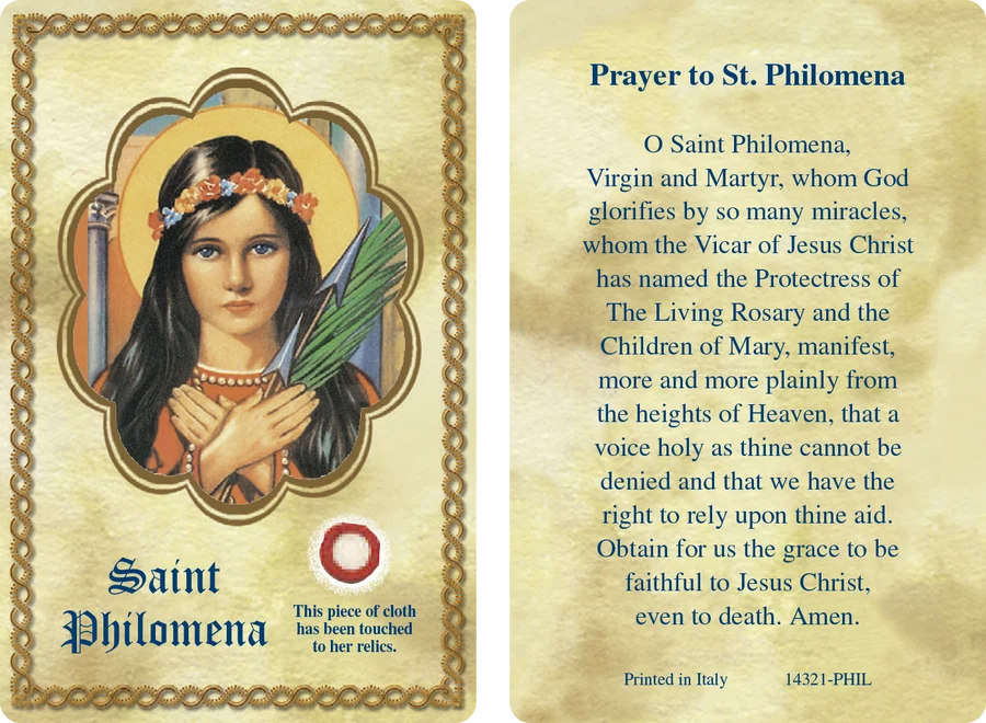 Saint Philomena Third Class Relic Card