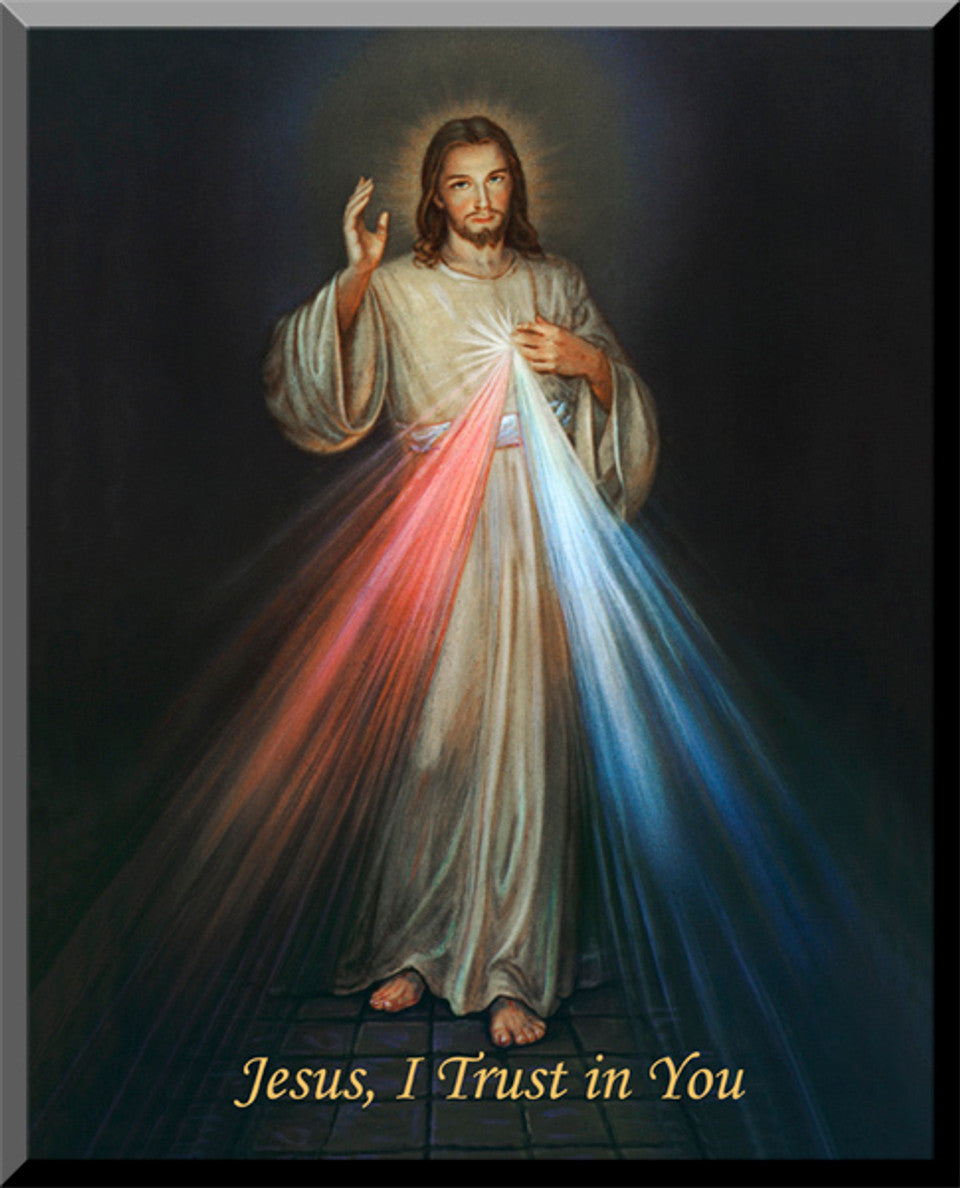 8"X10" Divine Mercy in Gold framed laminated