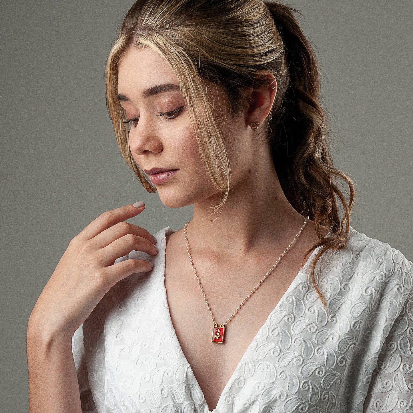 Lady's Scapular Sacred Heart + Lady Mt. Carmel Pearl Beads