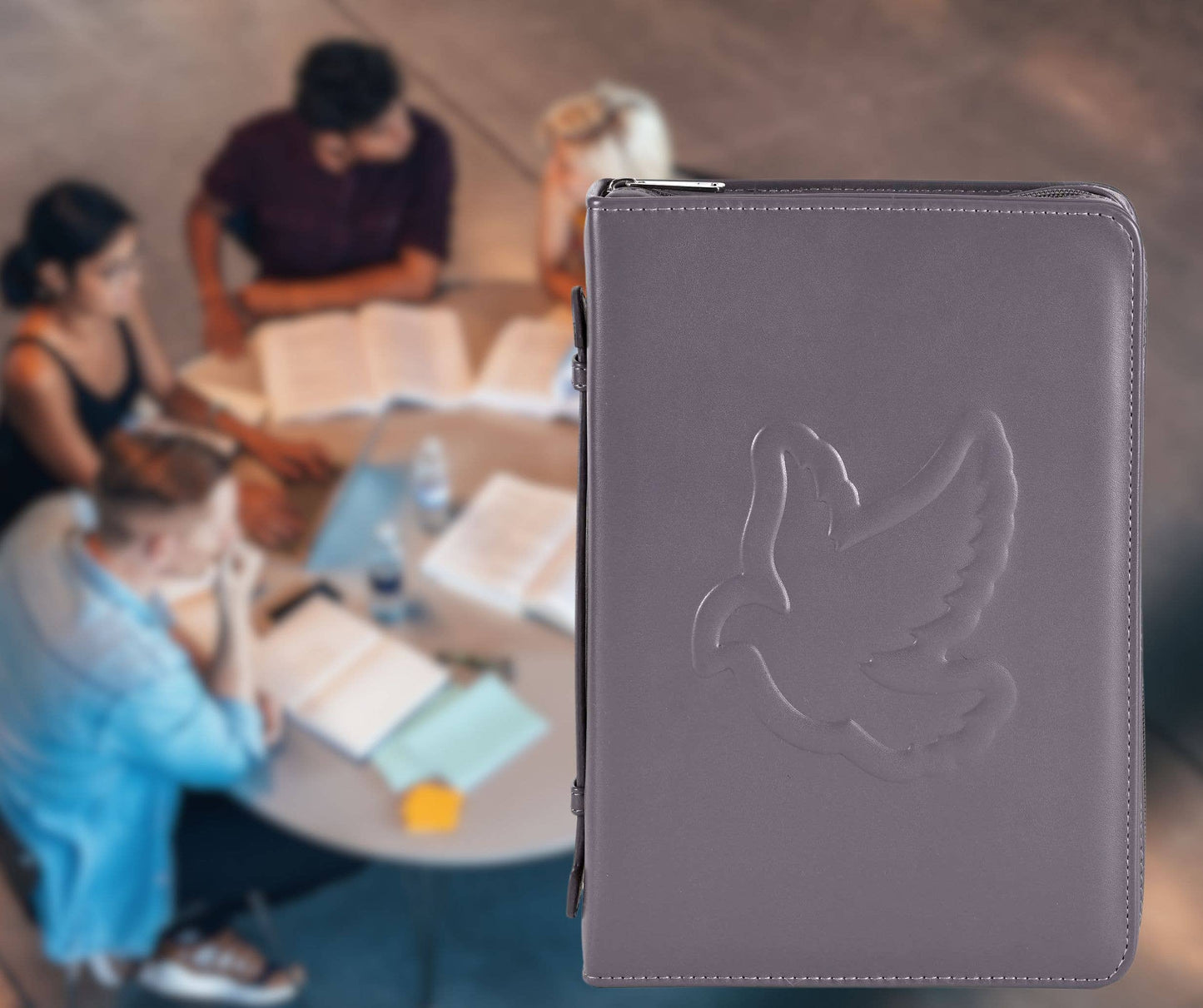 White Dove Bible Case Embossed Dove Gray XLarge