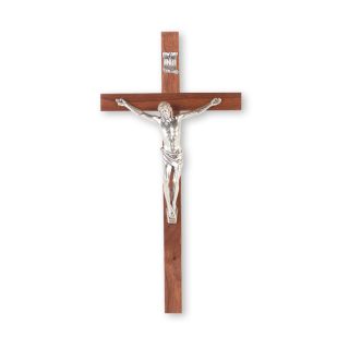 10" Walnut Cross with Fine Pewter Corpus