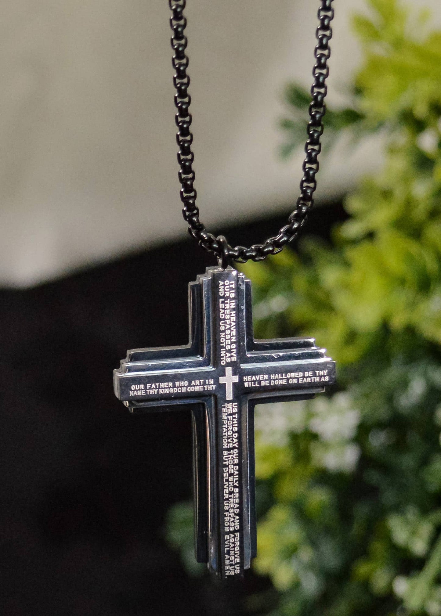 Lord's Prayer Cross Sterling Silver Necklace
