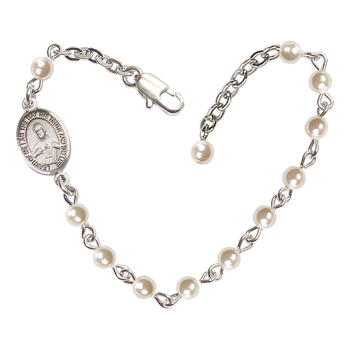 Silver Plated 4mm Pearl Scapular Bracelet