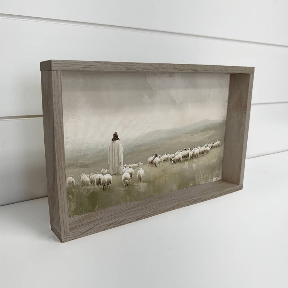 Jesus Flock of Sheep Wood Framed Decor