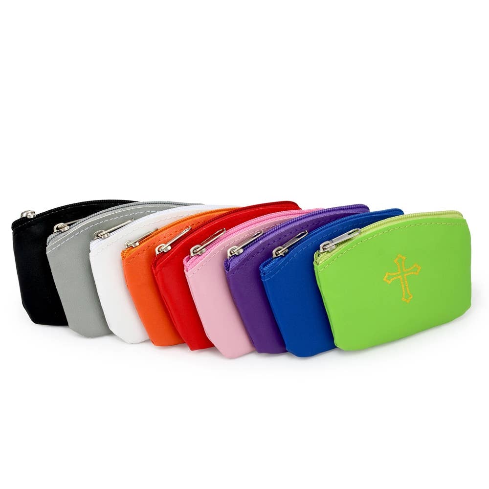 Blue Rosary Pouch with Zipper and Gold Cross Imprint