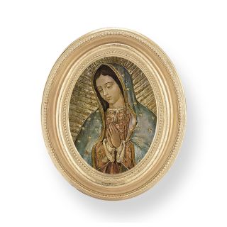 3 1/2" x 4 1/2" Gold Oval Frame with an Our Lady of Guadalupe Print-P65