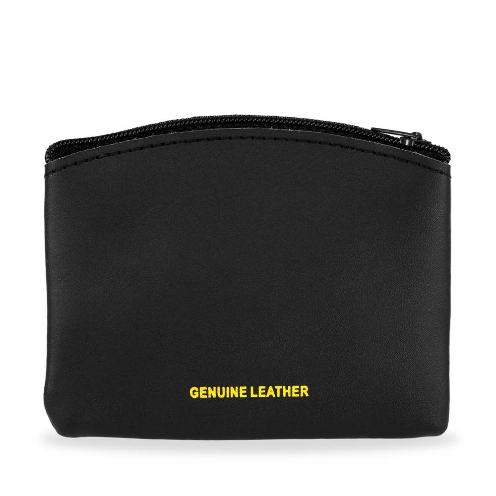 Genuine Leather Zipper Rosary Pouch Gold Cross