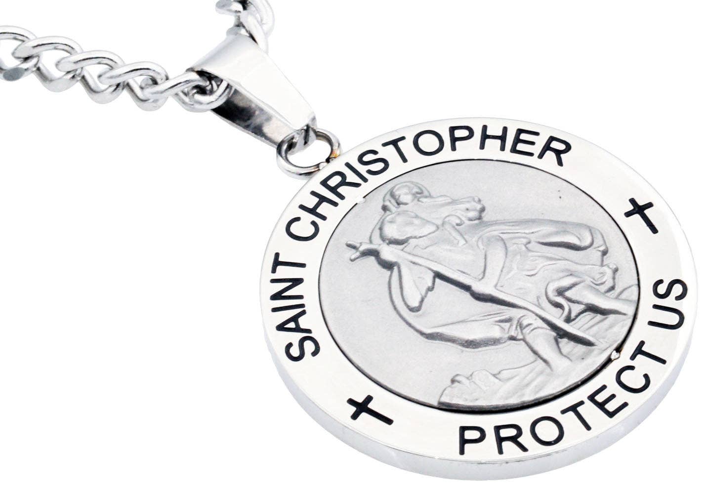 Men's Stainless Steel Saint Christopher Protect Us Pendant