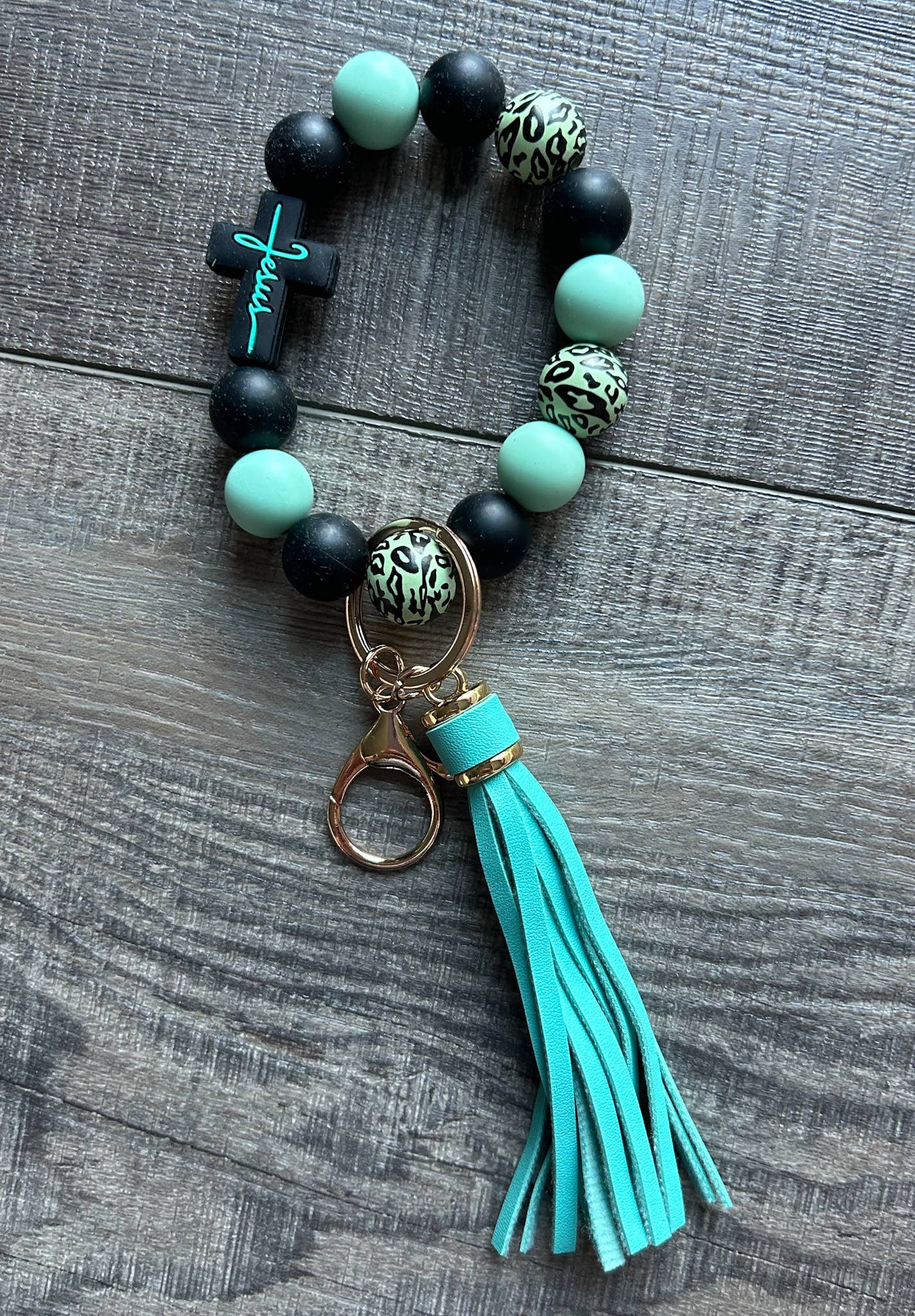 Jesus Cross Silicone Bead Wristlet Keychain