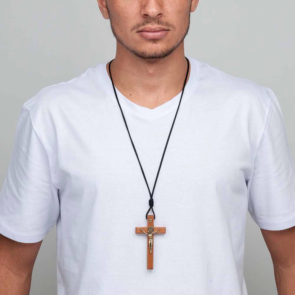 St. Benedict Wooden Crucifix Necklace
