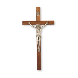 10" Walnut Wood Crucifix with Antiqued Fine Pewter Corpus