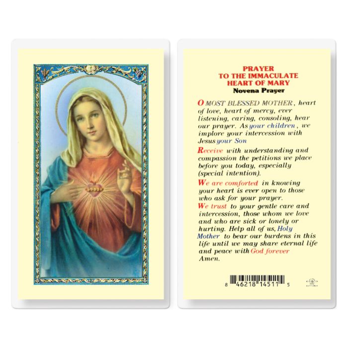 Immaculate Heart of Mary Laminated Prayer Card