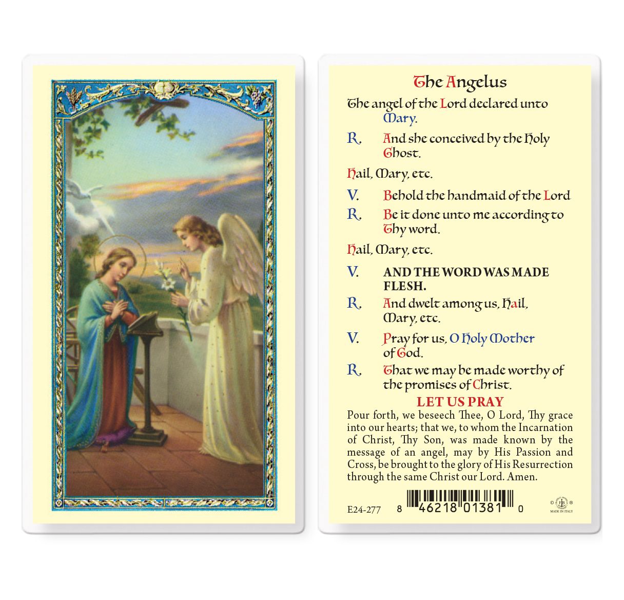 Angelus Prayer Annunciation Holy Card