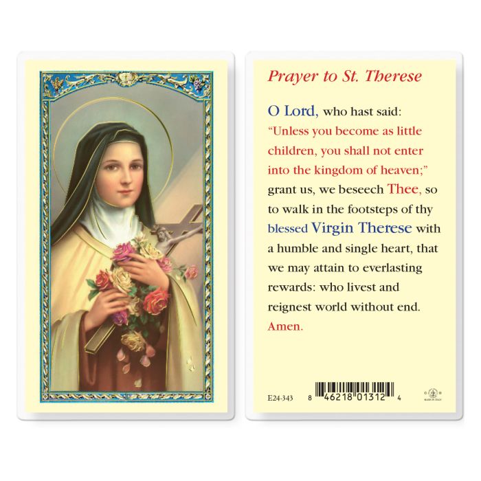 St. Therese Laminated Prayer Card
