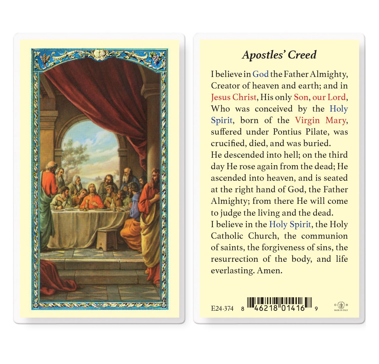 Apostles Creed Last Supper Holy Card