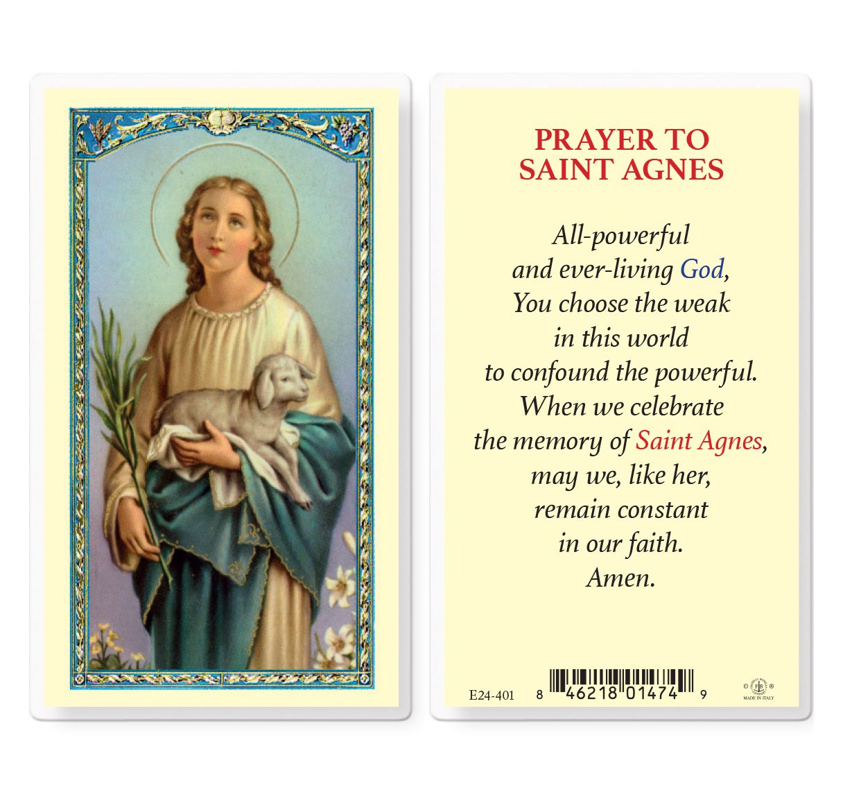 St. Agnes Laminated Prayer Card