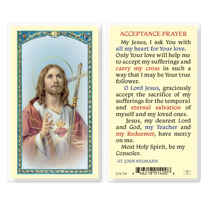 Acceptance Prayer with Sacred Heart of Jesus Laminated Prayer Card