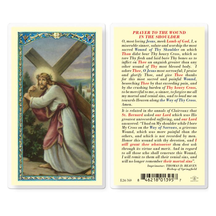 Wound in the Shoulder Laminated Holy Card