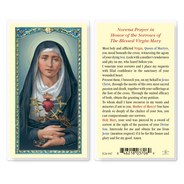 Our Lady of Sorrows Laminated Holy Card