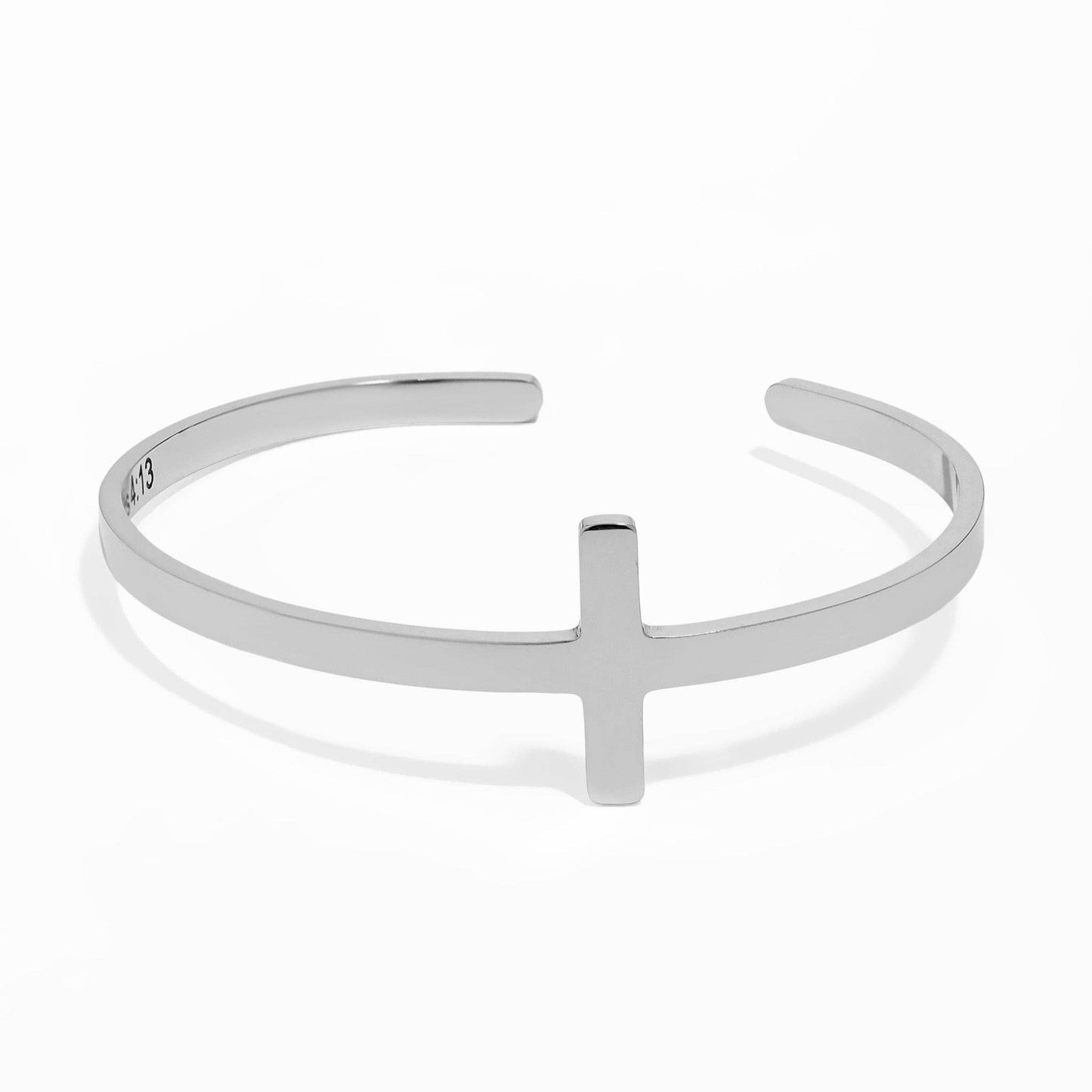 Stainless Steel Cross Cuff Bracelet with Christian Scripture Philippians 4:13