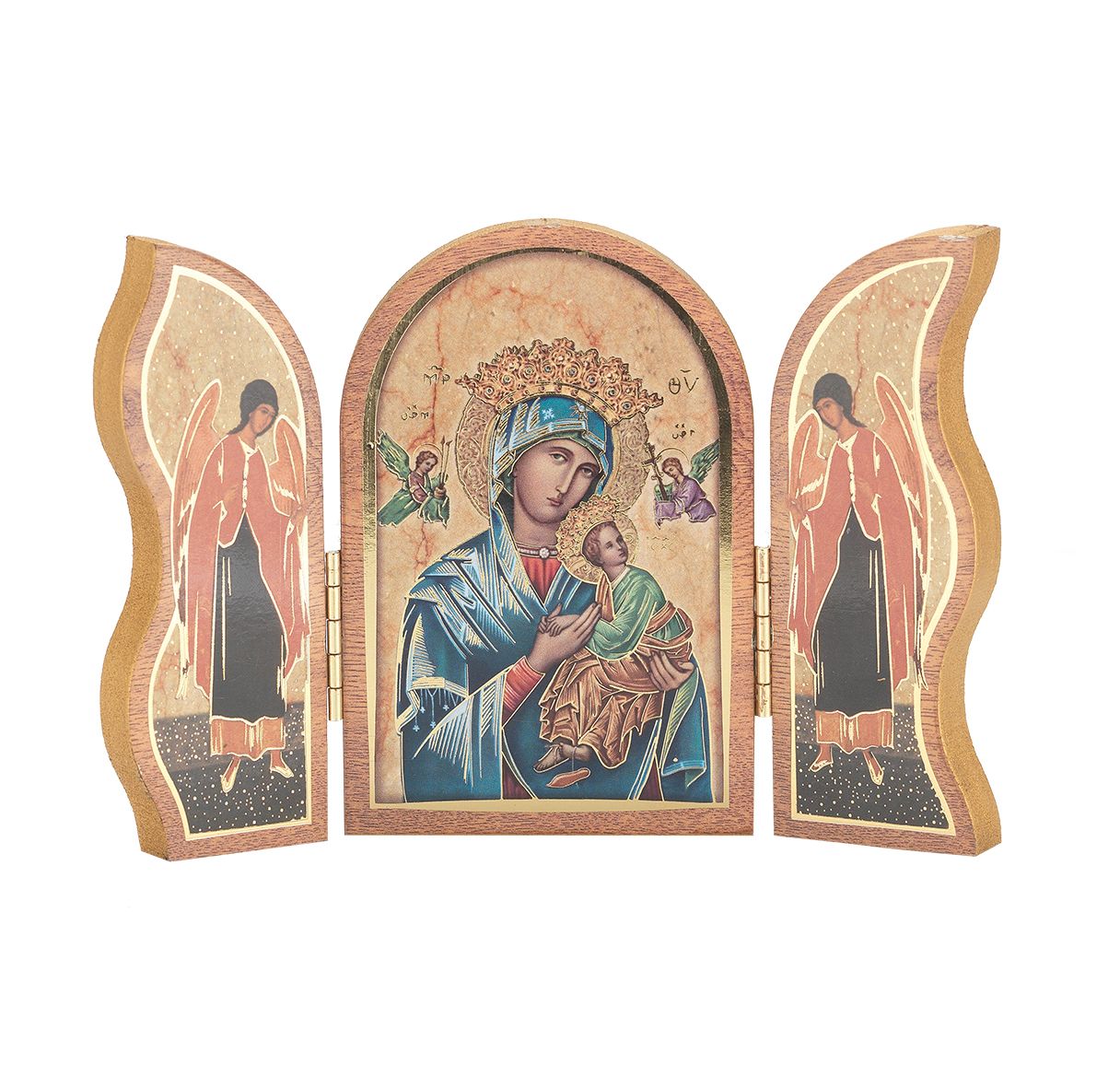 Our Lady of Perpetual Help Standing Natural Wood Triptych