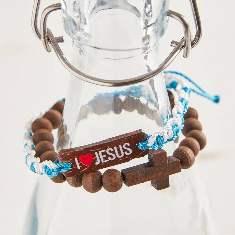 Wood Bead Cross Bracelet
