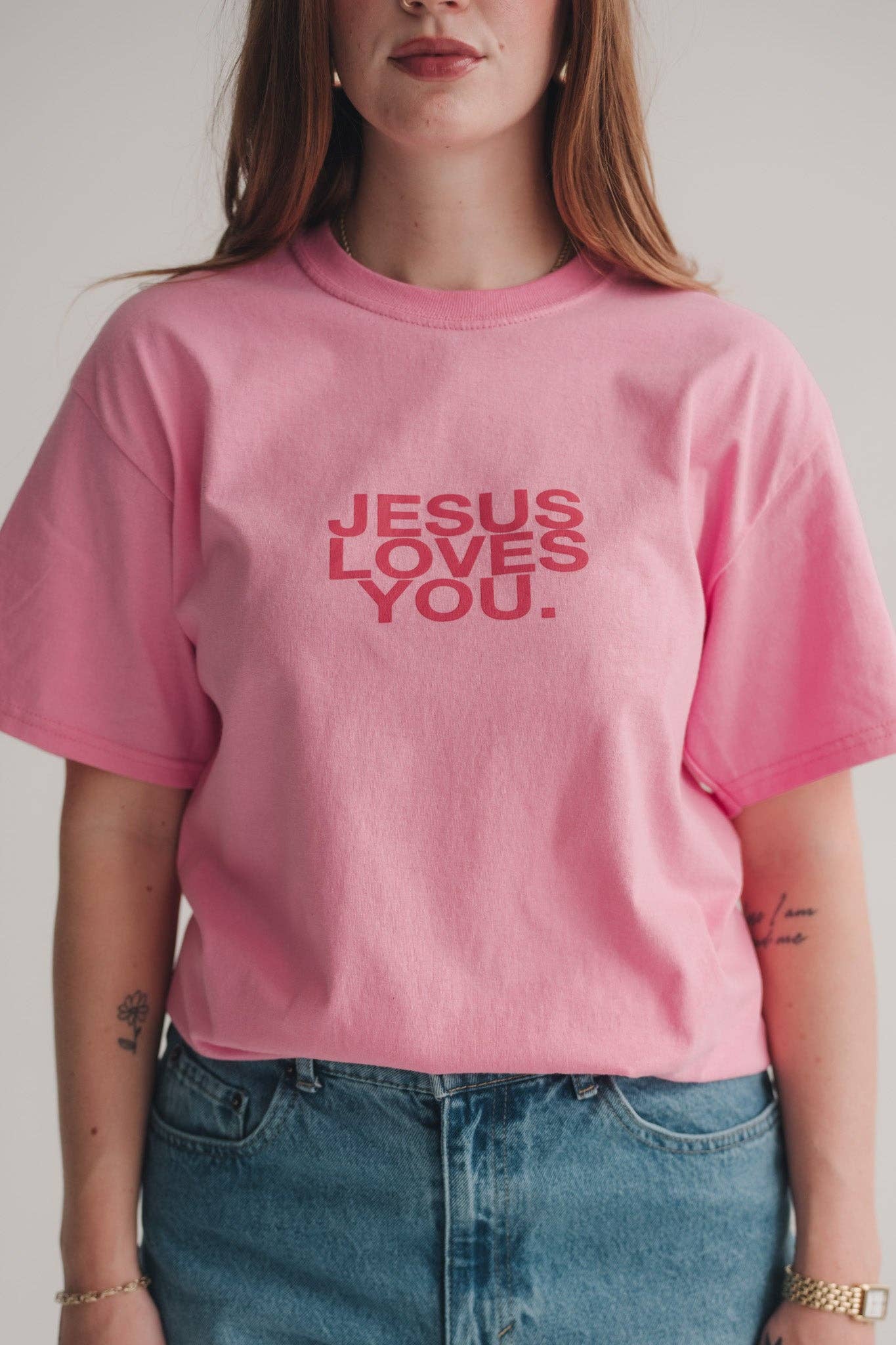 Jesus Loves You Pink Clay Logo Tee