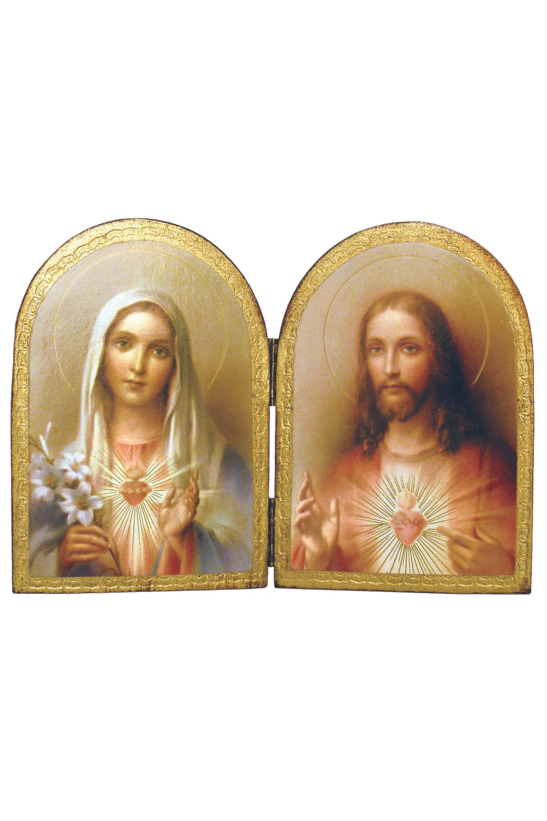 Sacred Heart of Jesus and Immaculate Heart of Mary Florentine Diptych 9x6.25"