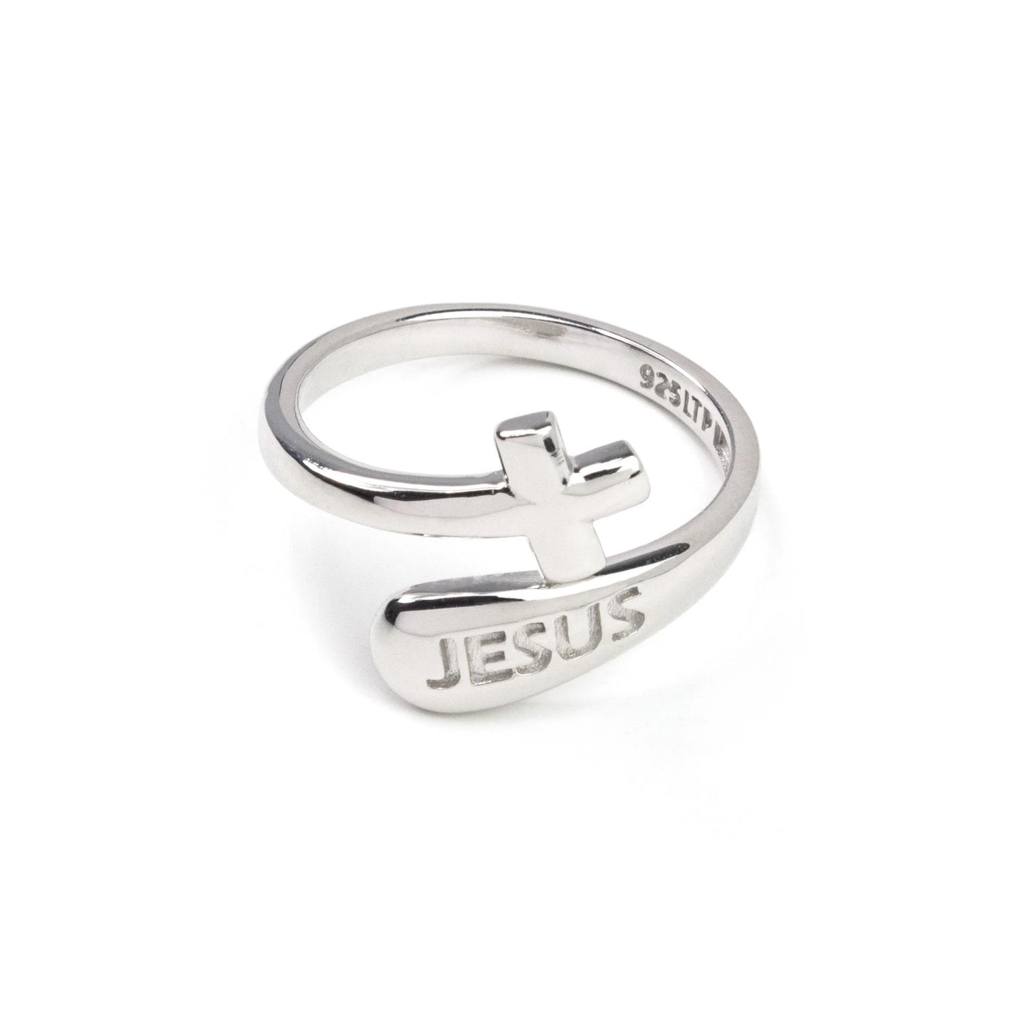 Jesus and Simple Cross Ring - size 7, adjustable