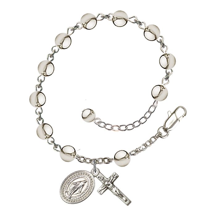 Silver Plated 6mm Cream Rosary Bracelet