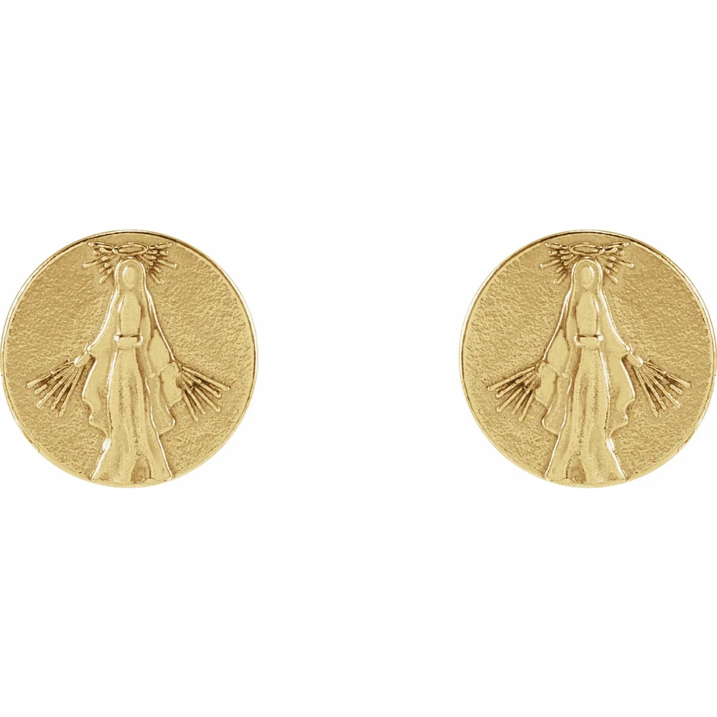 14K Yellow Tiny Miraculous Medal Stud Earrings