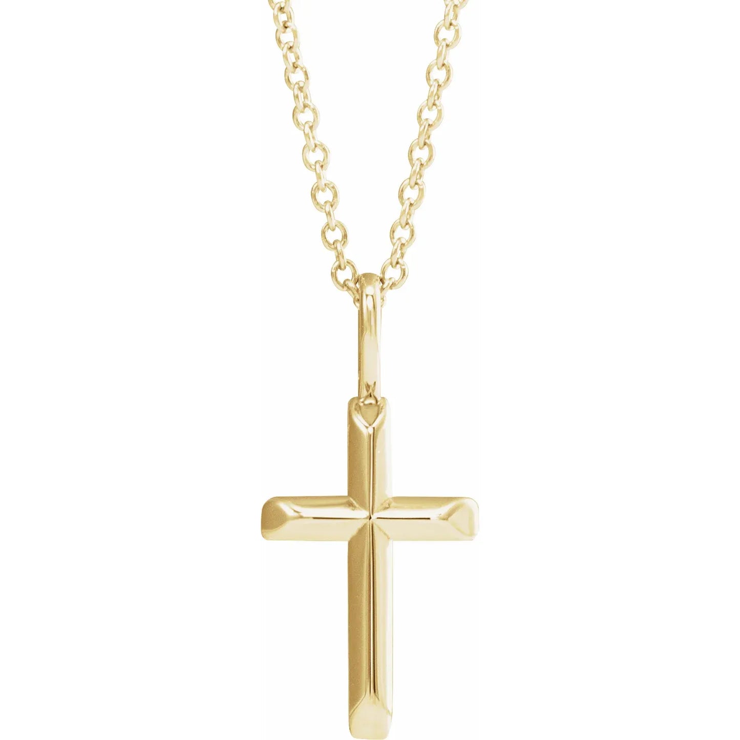 14K Yellow 18x9 mm Knife-Edge Cross 16-18" Necklace