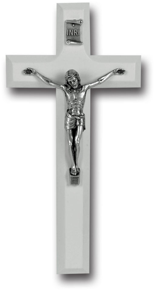 White Wood Crucifix 7"