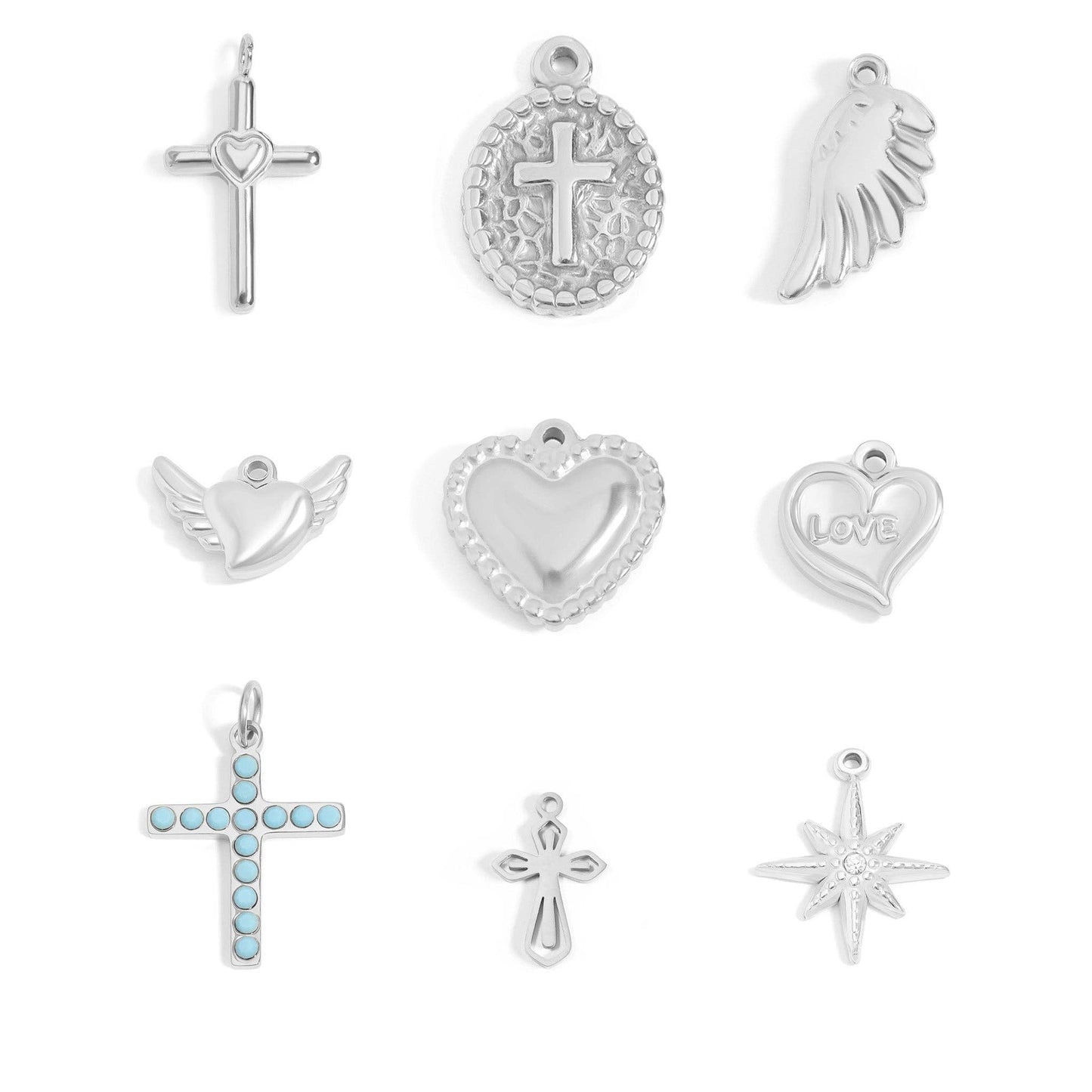 (9pc) 18K Gold PVD Stainless Steel Faith & Love Charm Set