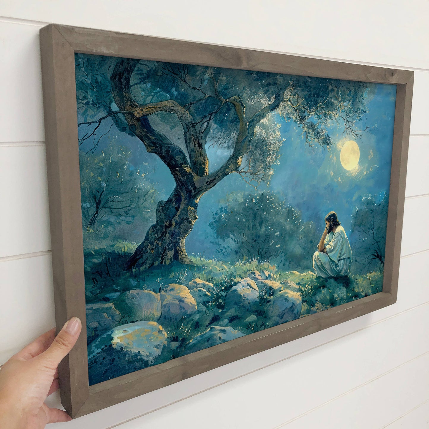 Jesus in Gethsemane Moonlight Framed Canvas Art