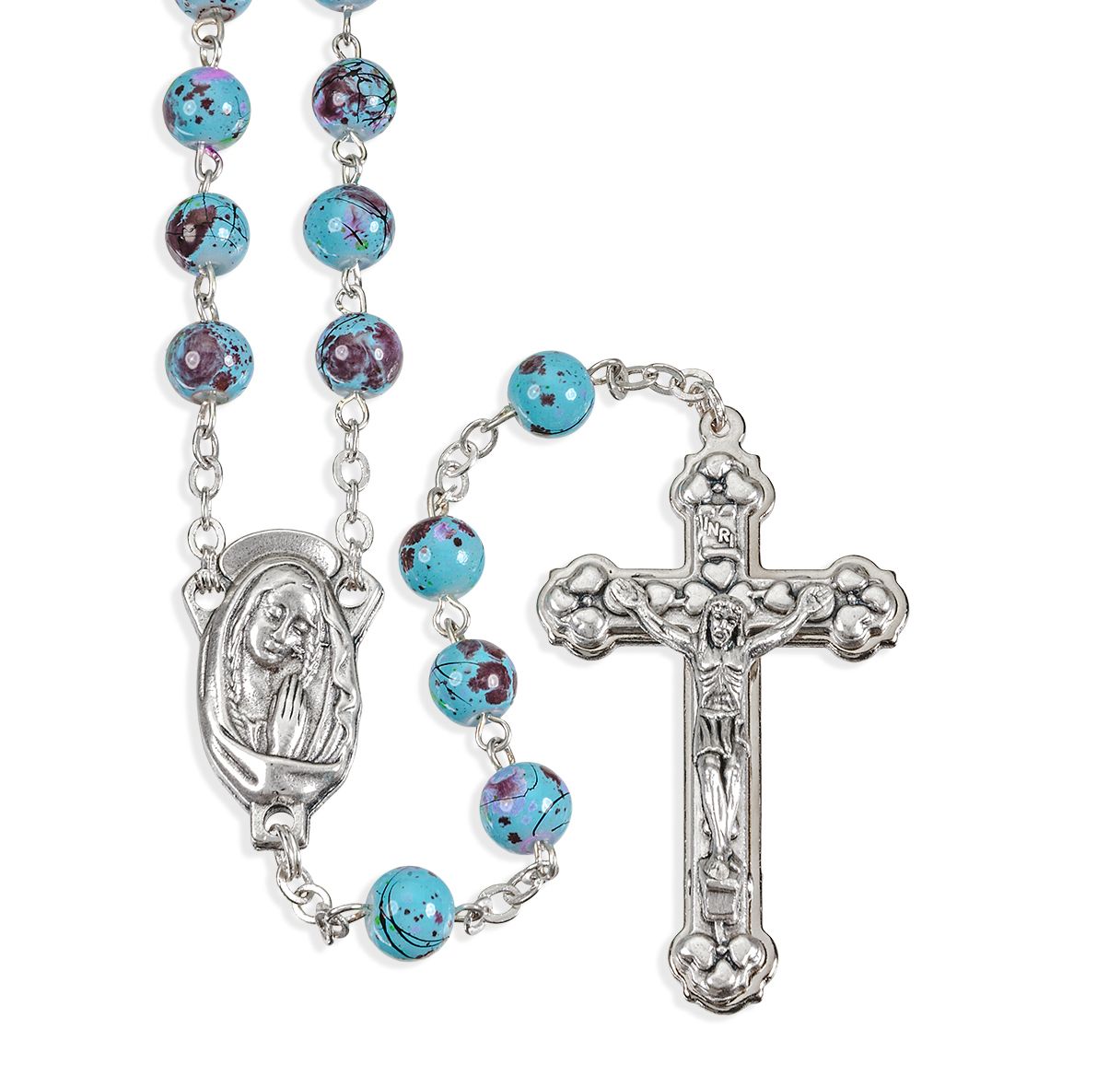 Aqua Mosaic Glass Bead Rosary