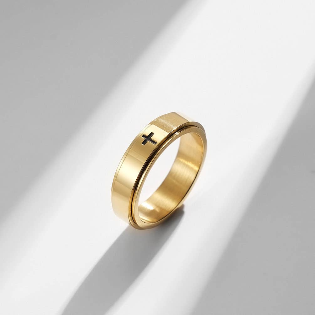 Black Stainless 6mm Cross Spinner Ring