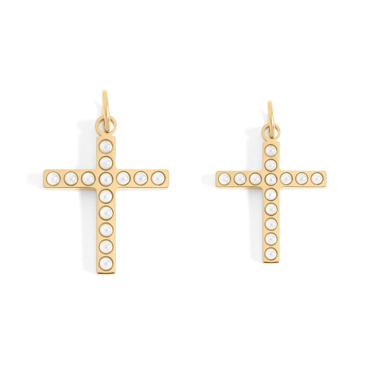 18K Gold PVD Stainless Steel Pearl Beaded Cross Charm