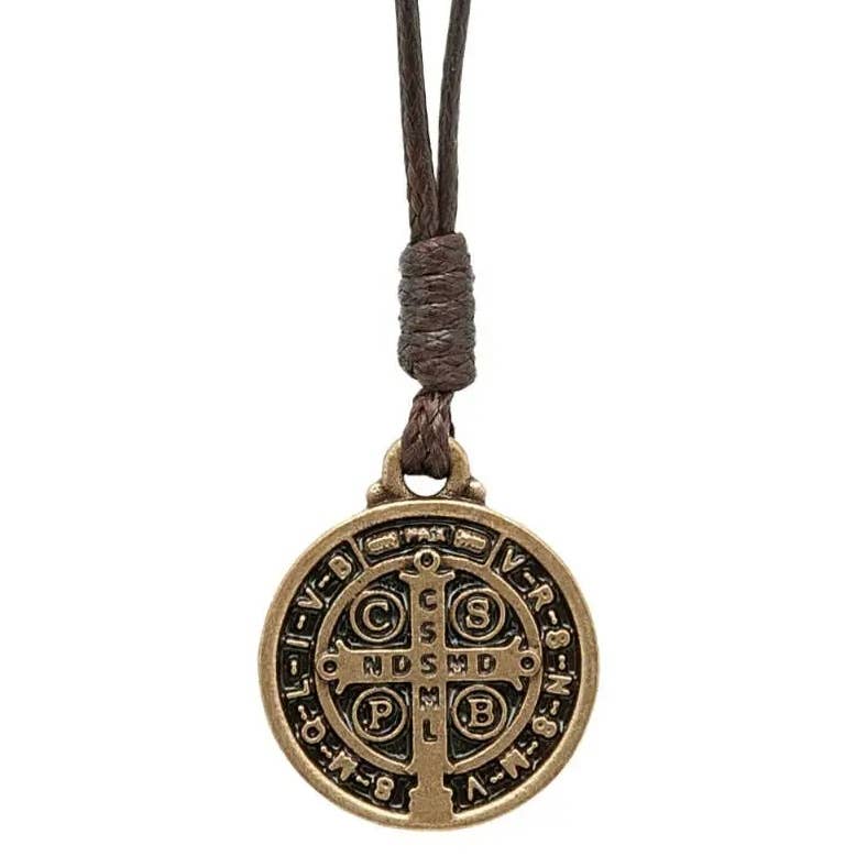 St. Benedict Antique Medal Cord Necklace