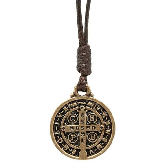 Necklace - St. Benedict Medal Antq. Gold Metal   1.75"