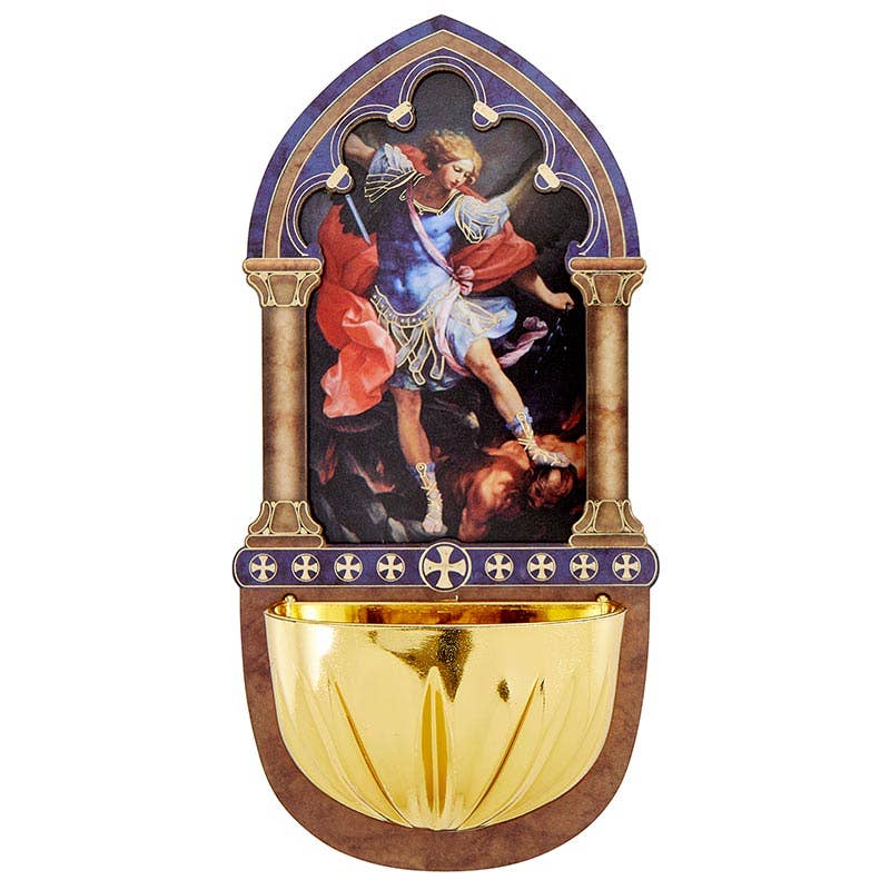 Hand Crafted Wood St. Michael Holy Water Font