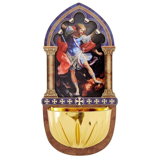 Hand Crafted Wood St. Michael Holy Water Font