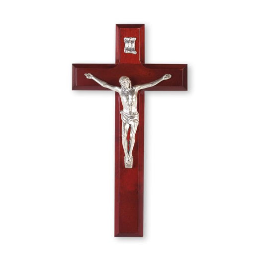 10" Dark Cherry Wood Cross with a Fine Pewter Corpus