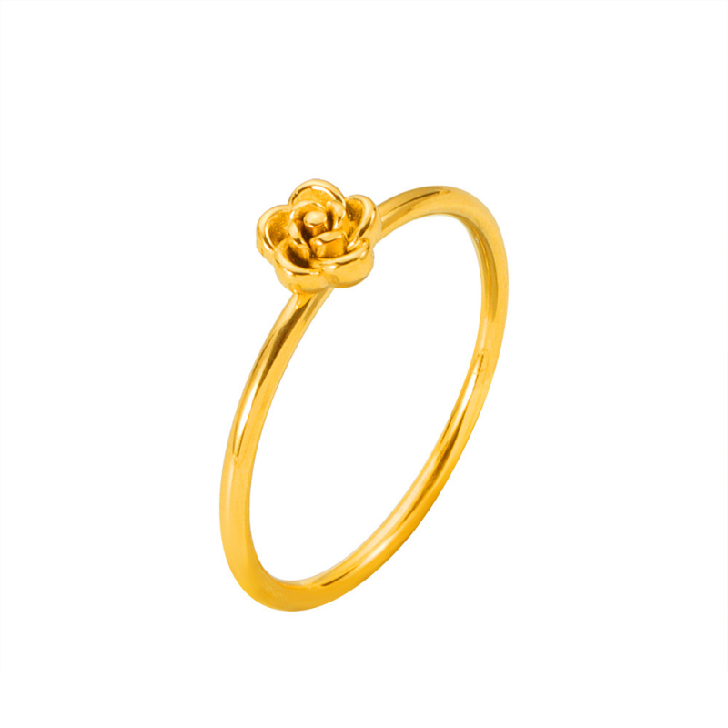 Dainty Gold Rose Flower Stacking Ring in Stainless Steel