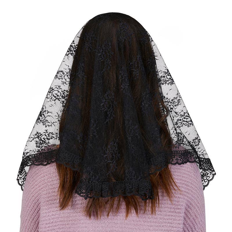 Blk Lace Trad Chapel Veil