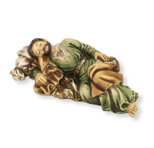 4" Cold Cast Resin Hand Painted Statue of Sleeping Saint Joseph in a Deluxe Window