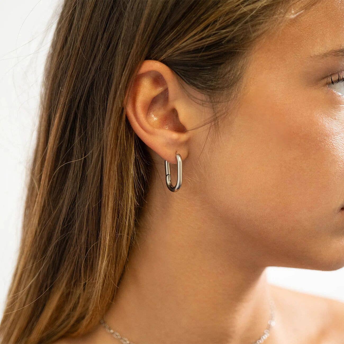 18K Gold PVD Stainless Steel Oval Huggie Earrings