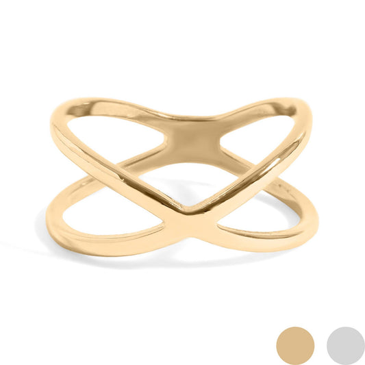 18K Gold PVD Stainless Steel Atomic X Geometric Ring