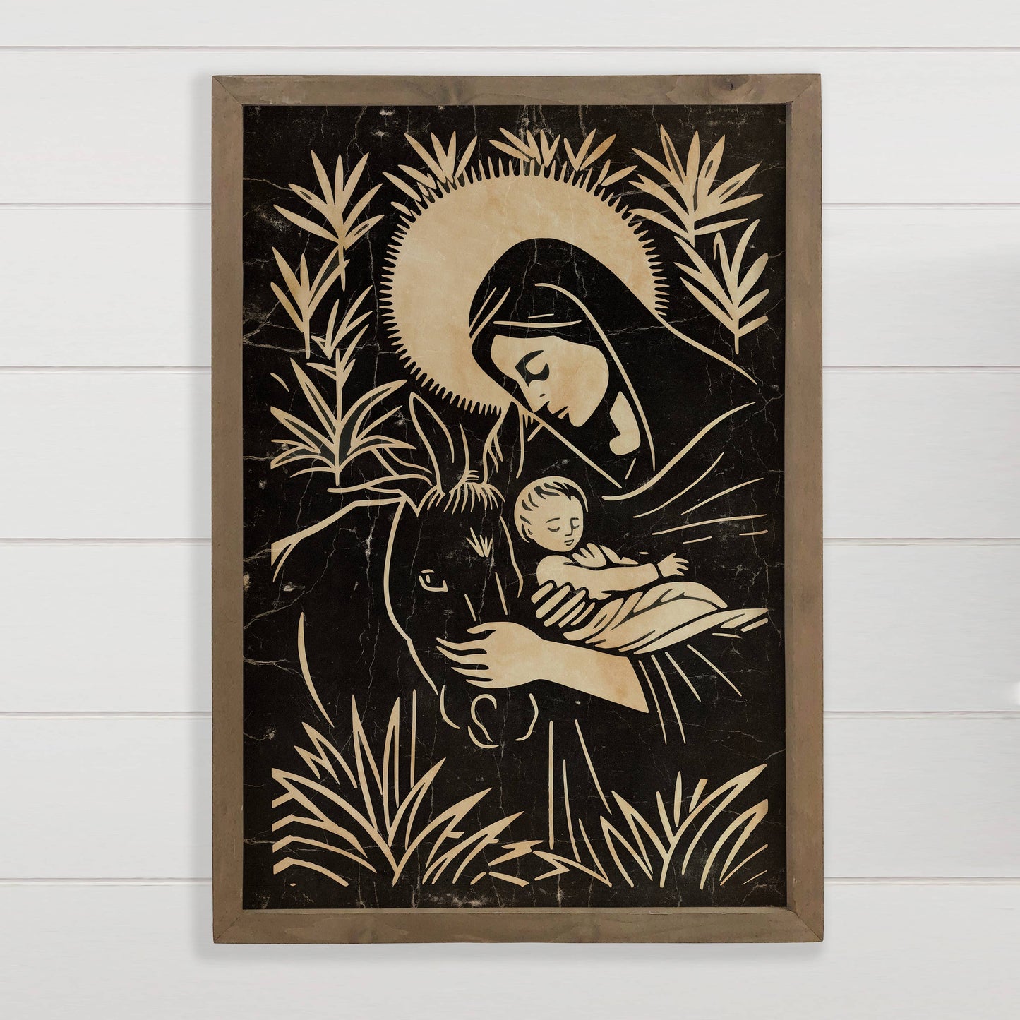Mary and Baby Jesus Linocut - Christmas Decor - Mantle Art