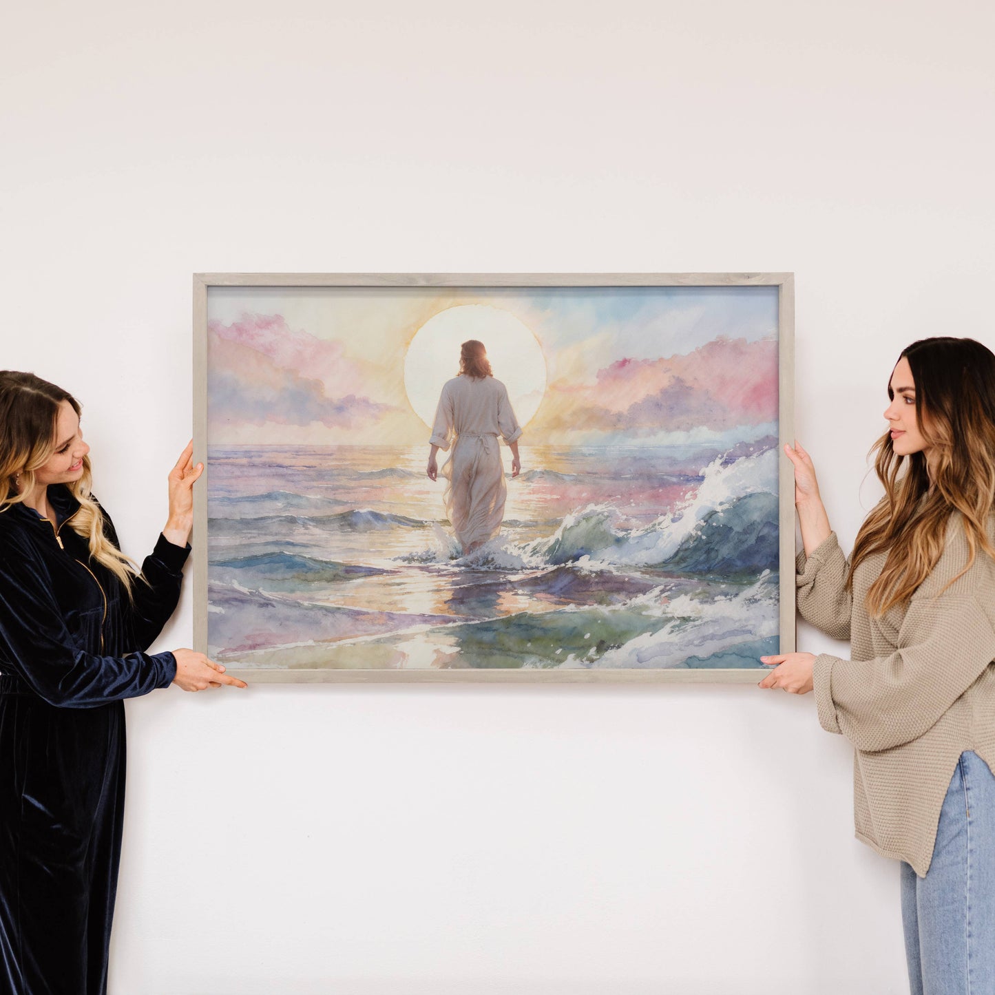 Jesus Christ Soft Sunset Waves - Coastal Home Bedroom Art